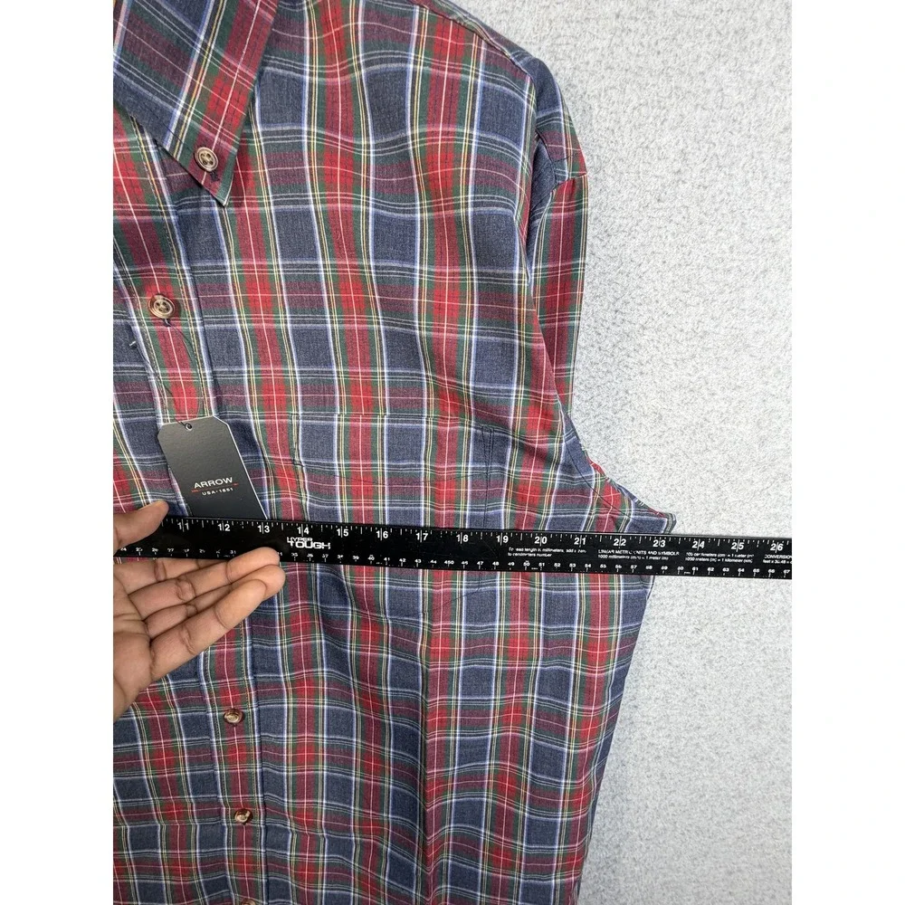 Arrow Shirt Mens Medium Blue Red Plaid Button Down Long Sleeve Cotton Blend‎